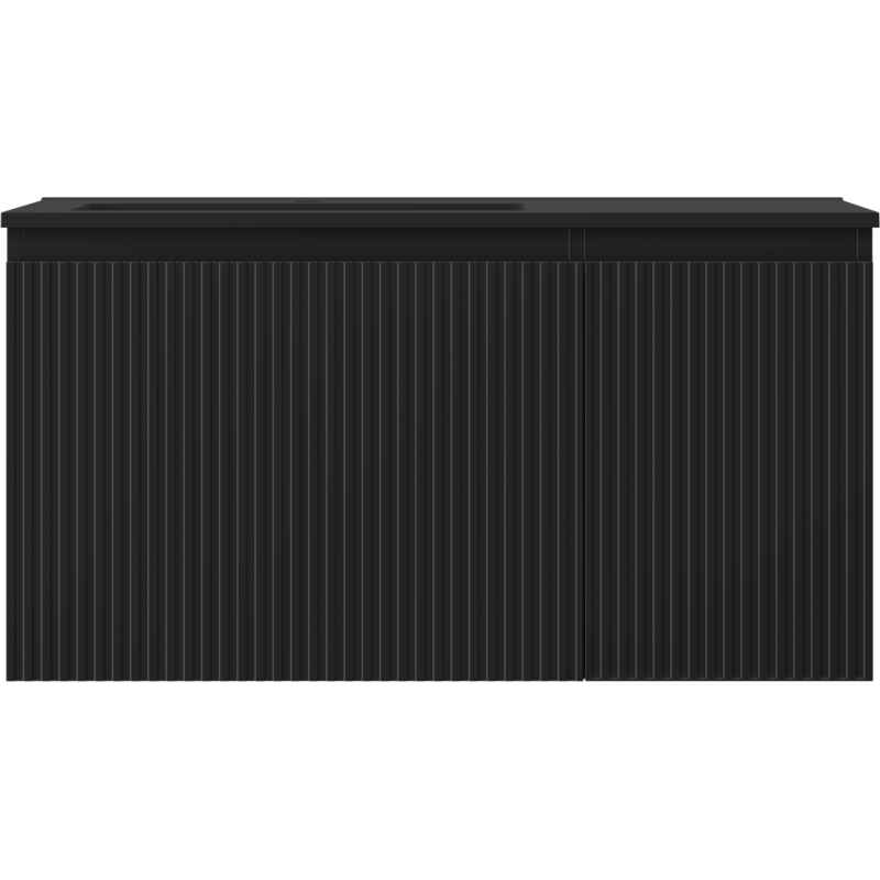 Mexen Rivel koupelnová skříňka 90 cm s umyvadlem Otis levým, 1S, 1D, drážkovaná, černý mat - 91A23-09047-3-BBFF71-W18L71