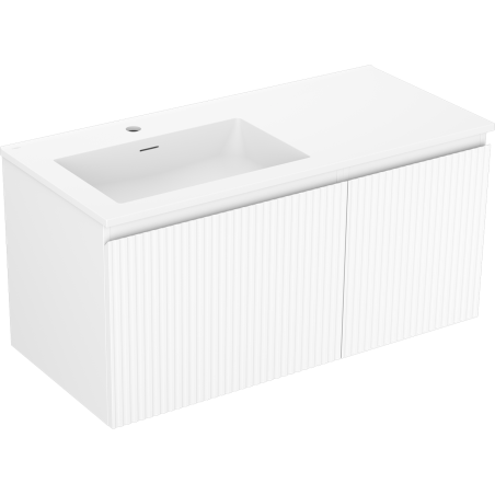 Mexen Rivel koupelnová skříňka 100 cm s umyvadlem Otis vlevo, 1S, 1D, vroubkovaná, bílá matná - 91A23-10047-3-BBFF01-W18L01