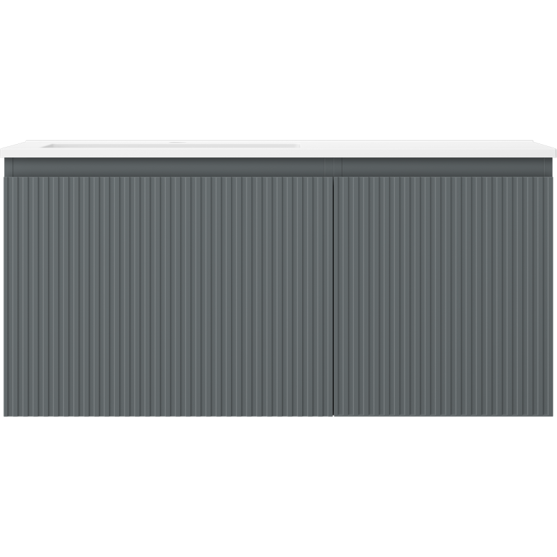 Mexen Rivel koupelnová skříňka 100 cm s umyvadlem Otis vlevo, 1S, 1D, drážkovaná, grafit mat/bílá mat