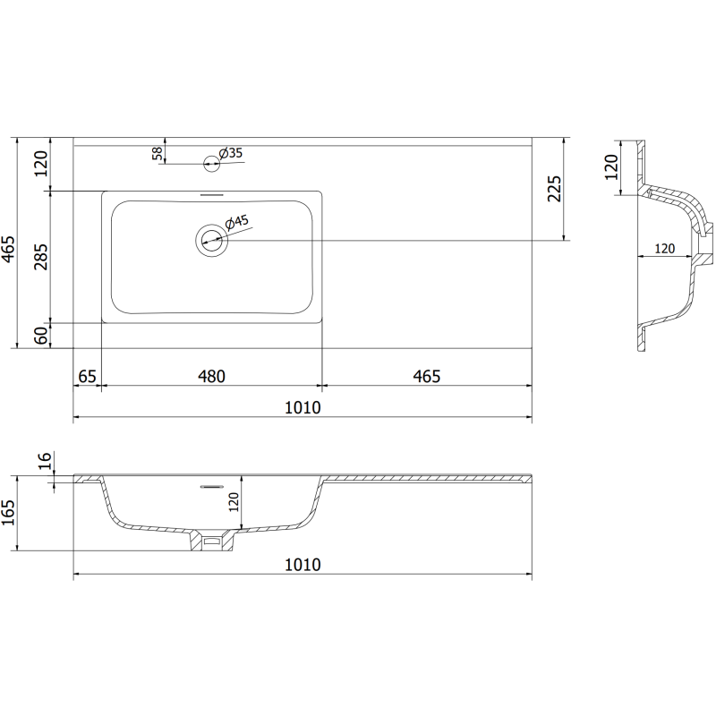 Mexen Rivel koupelnová skříňka 100 cm s umyvadlem Otis levá, 1S, 1D, rýhovaná, černá matná - 91A23-10047-3-BBFF71-W18L71