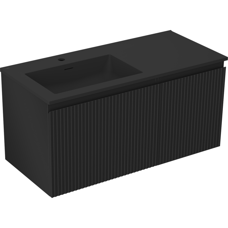 Mexen Rivel koupelnová skříňka 100 cm s umyvadlem Otis levá, 1S, 1D, rýhovaná, černá matná - 91A23-10047-3-BBFF71-W18L71