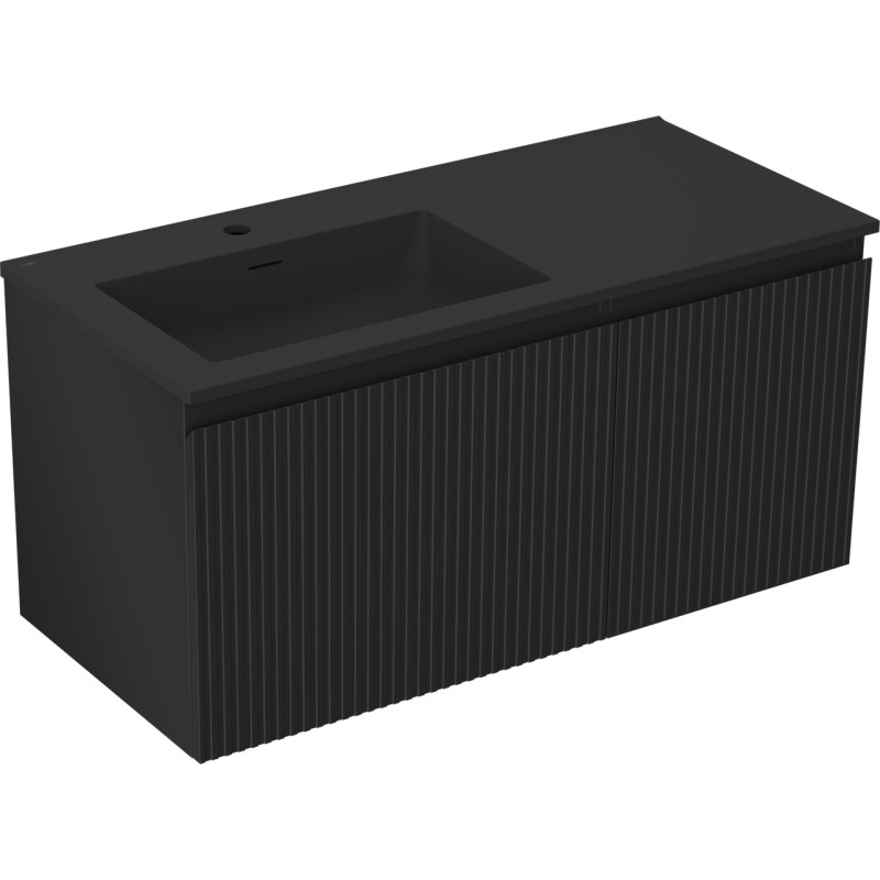 Mexen Rivel koupelnová skříňka 100 cm s umyvadlem Otis vlevo, 1S, 1D, drážkovaná, černá mat