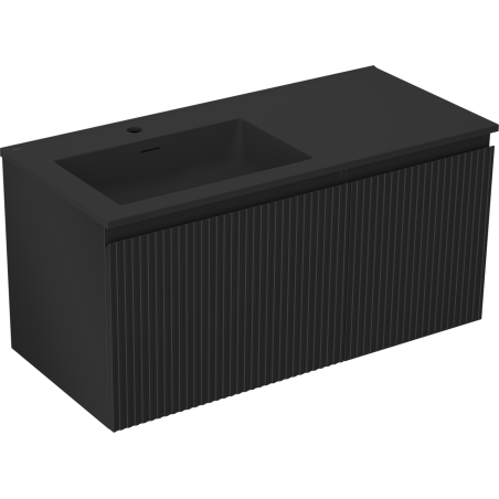 Mexen Rivel koupelnová skříňka 100 cm s umyvadlem Otis levá, 1S, 1D, rýhovaná, černá matná - 91A23-10047-3-BBFF71-W18L71