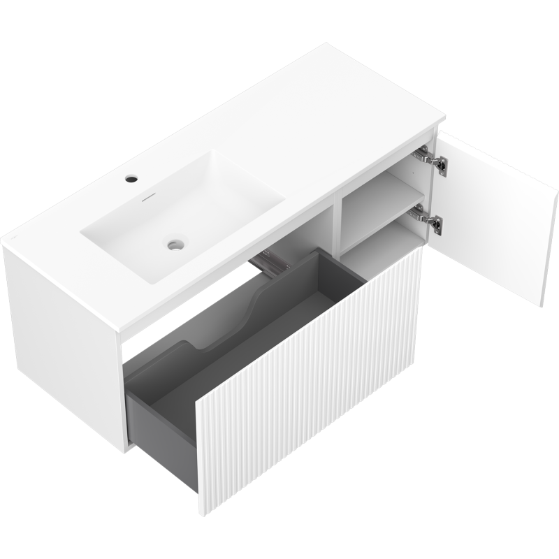 Mexen Rivel koupelnová skříňka 120 cm s umyvadlem Otis levým, 1S, 1D, drážkovaná, bílá mat - 91A23-12047-3-BBFF01-W18L01