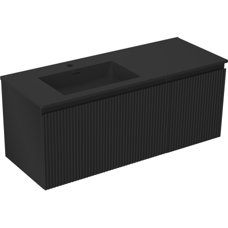 Mexen Rivel koupelnová skříňka 120 cm s umyvadlem Otis vlevo, 1S, 1D, drážkovaná, černá mat - 91A23-12047-3-BBFF71-W18L71
