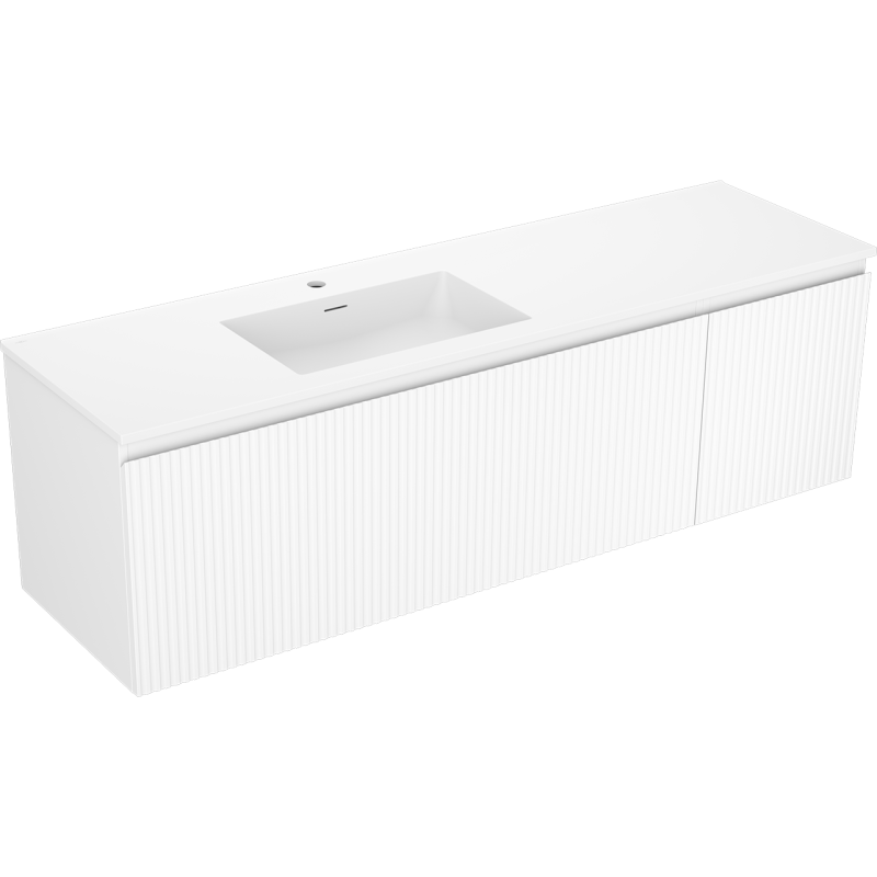 Mexen Rivel koupelnová skříňka 160 cm s umyvadlem Otis levou, 1S, 1D, drážkovaná, bílá mat - 91A23-16047-3-BBFF01-W18L01