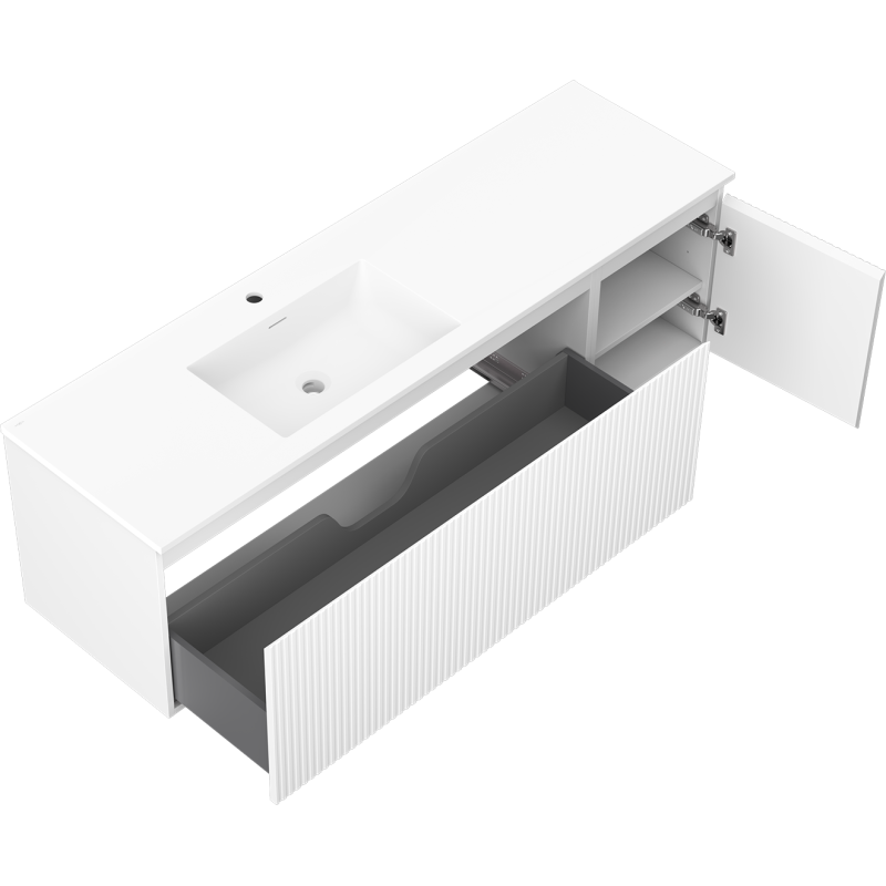 Mexen Rivel koupelnová skříňka 160 cm s umyvadlem Otis levou, 1S, 1D, drážkovaná, bílá mat - 91A23-16047-3-BBFF01-W18L01