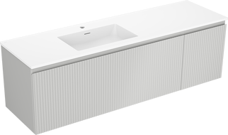 Mexen Rivel koupelnová skříňka 160 cm s umyvadlem Otis levým, 1S, 1D, rýhovaná, šedá mat/bílá mat - 91A23-16047-3-BBFF62-W18L01
