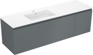 Mexen Rivel koupelnová skříňka 160 cm s umyvadlem Otis vlevo, 1S, 1D, rýhovaná, grafit mat/bílá mat