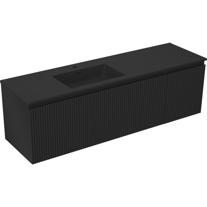 Mexen Rivel koupelnová skříňka 160 cm s umyvadlem Otis vlevo, 1S, 1D, drážkovaná, černá mat - 91A23-16047-3-BBFF71-W18L71