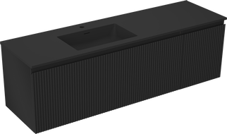 Mexen Rivel koupelnová skříňka 160 cm s umyvadlem Otis vlevo, 1S, 1D, drážkovaná, černá mat - 91A23-16047-3-BBFF71-W18L71