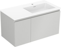 Mexen Rivel koupelnová skříňka 90 cm s umyvadlem Otis pravá, 1S, 1D, žebrovaná, šedá mat/bílá mat - 91A23-09047-3-BBFF62-W18P01