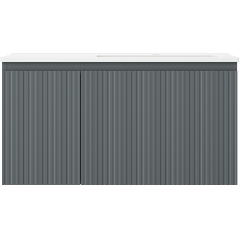 Mexen Rivel koupelnová skříňka 90 cm s umyvadlem Otis pravá, 1S, 1D, drážkovaná, grafit mat/bílá mat