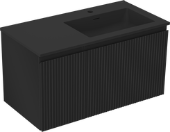 Mexen Rivel koupelnová skříňka 90 cm s umyvadlem Otis pravá, 1S, 1D, rýhovaná, černá mat - 91A23-09047-3-BBFF71-W18P71