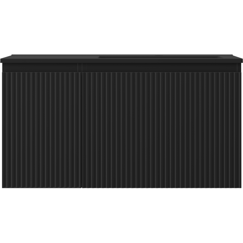 Mexen Rivel koupelnová skříňka 90 cm s umyvadlem Otis pravá, 1S, 1D, rýhovaná, černá mat - 91A23-09047-3-BBFF71-W18P71