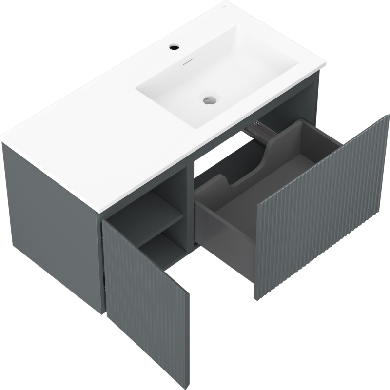 Mexen Rivel koupelnová skříňka 100 cm s umyvadlem Otis pravým, 1S, 1D, rýhovaná, grafit/bílá mat - 91A23-10047-3-BBFF66-W18P01