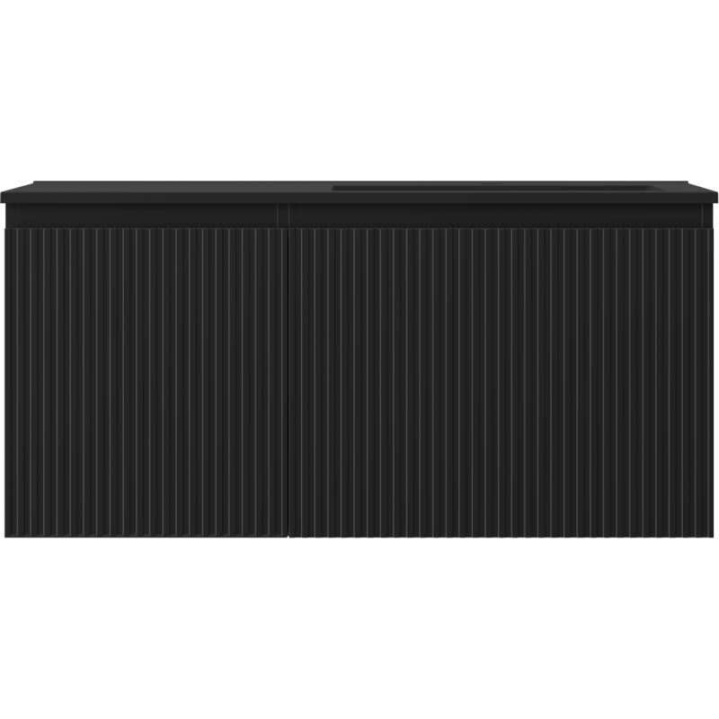 Mexen Rivel koupelnová skříňka 100 cm s umyvadlem Otis pravé, 1S, 1D, drážkovaná, černá mat - 91A23-10047-3-BBFF71-W18P71