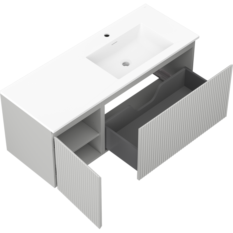 Mexen Rivel koupelnová skříňka 120 cm s umyvadlem Otis pravá, 1S, 1D, rýhovaná, šedá mat/bílá mat - 91A23-12047-3-BBFF62-W18P01