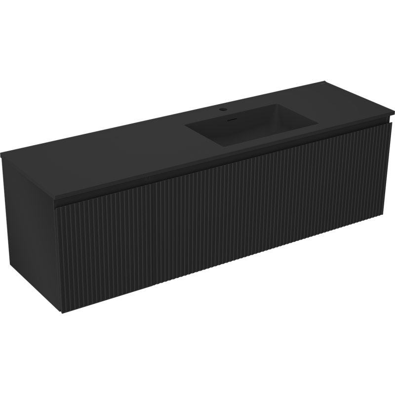 Mexen Rivel koupelnová skříňka 160 cm s umyvadlem Otis pravá, 1S, 1D, drážkovaná, černá mat - 91A23-16047-3-BBFF71-W18P71