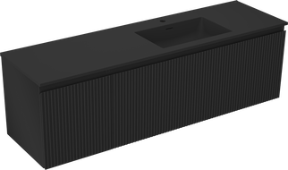 Mexen Rivel koupelnová skříňka 160 cm s umyvadlem Otis pravá, 1S, 1D, drážkovaná, černá mat - 91A23-16047-3-BBFF71-W18P71