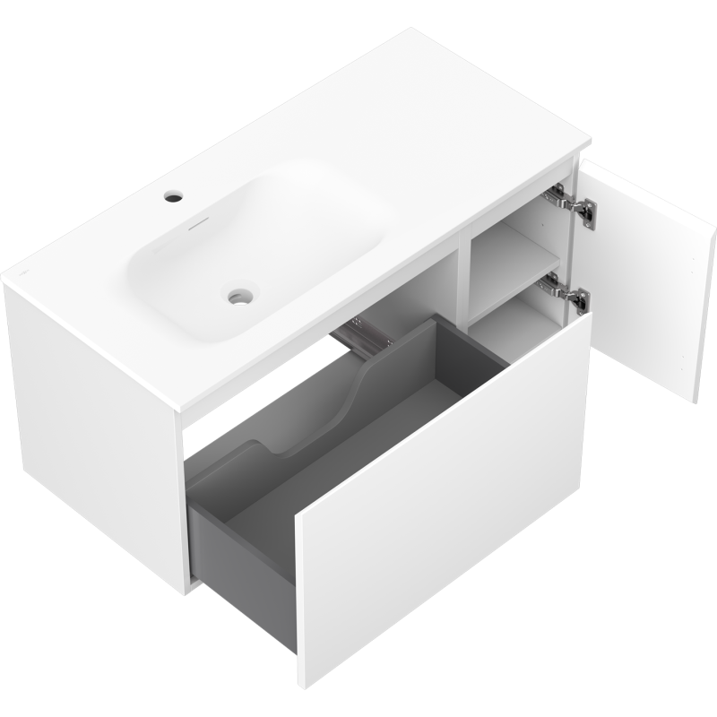 Mexen Orio koupelnová skříňka 100 cm s umyvadlem Vela levým, 1S, 1D, bílá mat - 91A13-10047-3-BBFF01-W23L01
