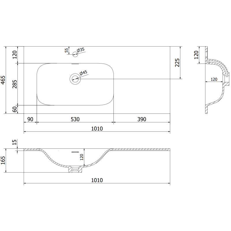 Mexen Orio koupelnová skříňka 100 cm s umyvadlem Vela levá, 1S, 1D, grafit mat/bílá mat - 91A13-10047-3-BBFF66-W23L01