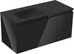Mexen Orio koupelnová skříňka 100 cm s umyvadlem Vela vlevo, 1S, 1D, černý lesk/černý mat - 91A13-10047-3-BBFF70-W23L71