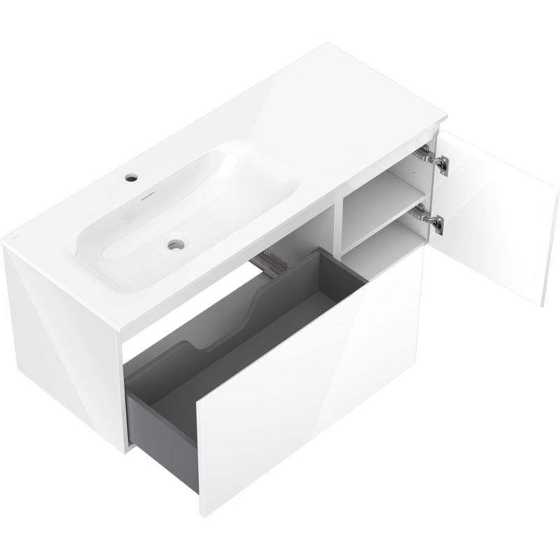 Mexen Orio koupelnová skříňka 120 cm s umyvadlem Vela vlevo, 1S, 1D, bílý lesk - 91A13-12047-3-BBFF00-W23L00