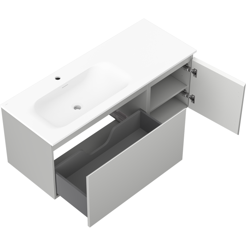 Mexen Orio koupelnová skříňka 120 cm s umyvadlem Vela vlevo, 1S, 1D, šedá mat/bílá mat - 91A13-12047-3-BBFF62-W23L01