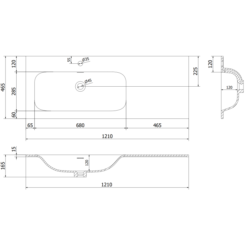 Mexen Orio koupelnová skříňka 120 cm s umyvadlem Vela levá, 1S, 1D, grafit mat/bílá mat - 91A13-12047-3-BBFF66-W23L01