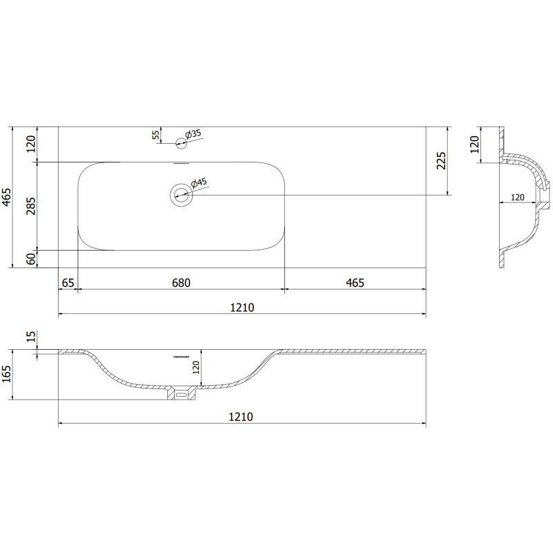 Mexen Orio koupelnová skříňka 120 cm s umyvadlem Vela vlevo, 1S, 1D, černá mat - 91A13-12047-3-BBFF71-W23L71