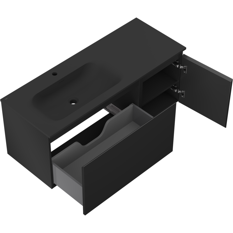 Mexen Orio koupelnová skříňka 120 cm s umyvadlem Vela vlevo, 1S, 1D, černá mat - 91A13-12047-3-BBFF71-W23L71
