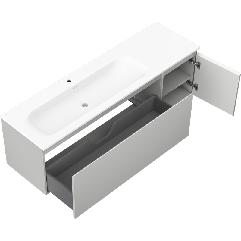 Mexen Orio koupelnová skříňka 160 cm s umyvadlem Vela levá, 1S, 1D, šedá matná/bílá matná - 91A13-16047-3-BBFF62-W23L01