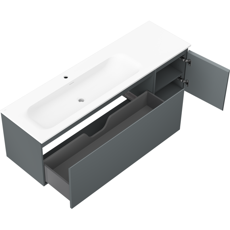 Mexen Orio koupelnová skříňka 160 cm s umyvadlem Vela levým, 1S, 1D, grafitová mat/bílá mat - 91A13-16047-3-BBFF66-W23L01