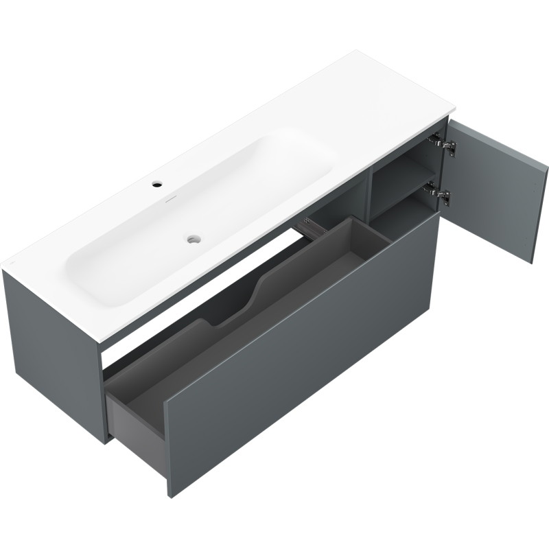 Mexen Orio koupelnová skříňka 160 cm s umyvadlem Vela vlevo, 1S, 1D, grafit mat/bílá mat - 91A13-16047-3-BBFF66-W23L01
