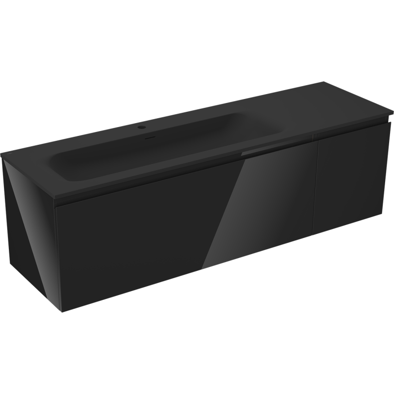Mexen Orio koupelnová skříňka 160 cm s umyvadlem Vela vlevo, 1S, 1D, černý lesk/černý mat - 91A13-16047-3-BBFF70-W23L71
