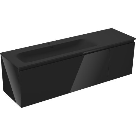 Mexen Orio koupelnová skříňka 160 cm s umyvadlem Vela vlevo, 1S, 1D, černý lesk/černý mat - 91A13-16047-3-BBFF70-W23L71