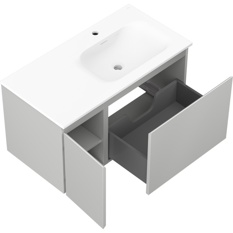 Mexen Orio koupelnová skříňka 90 cm s umyvadlem Vela pravým, 1S, 1D, šedá mat/bílá mat - 91A13-09047-3-BBFF62-W23P01