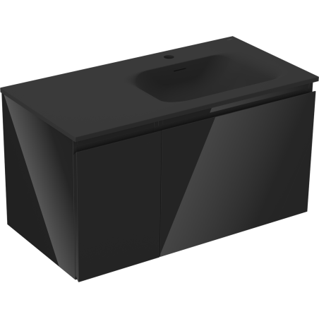 Mexen Orio koupelnová skříňka 90 cm s umyvadlem Vela pravým, 1S, 1D, černý lesk/černý mat - 91A13-09047-3-BBFF70-W23P71