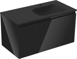 Mexen Orio koupelnová skříňka 90 cm s umyvadlem Vela pravým, 1S, 1D, černý lesk/černý mat - 91A13-09047-3-BBFF70-W23P71
