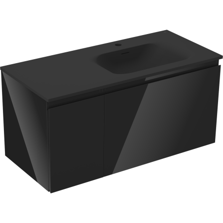 Mexen Orio koupelnová skříňka 100 cm s umyvadlem Vela pravá, 1S, 1D, černý lesk/černý mat - 91A13-10047-3-BBFF70-W23P71
