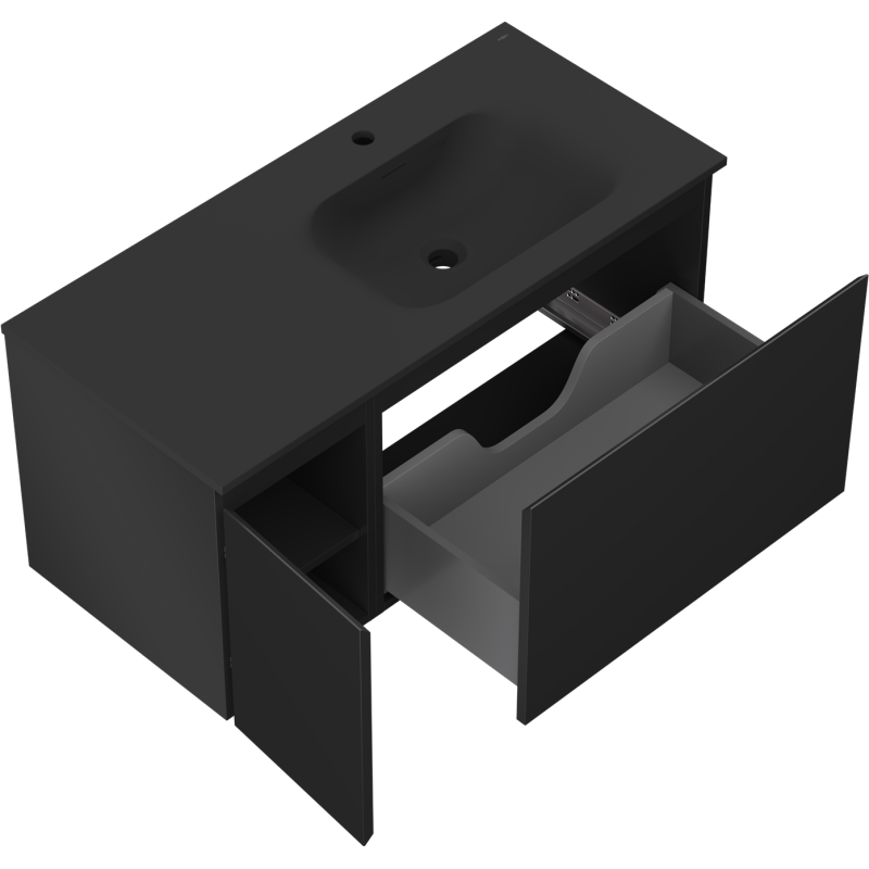 Mexen Orio koupelnová skříňka 100 cm s umyvadlem Vela pravá, 1S, 1D, černá mat - 91A13-10047-3-BBFF71-W23P71