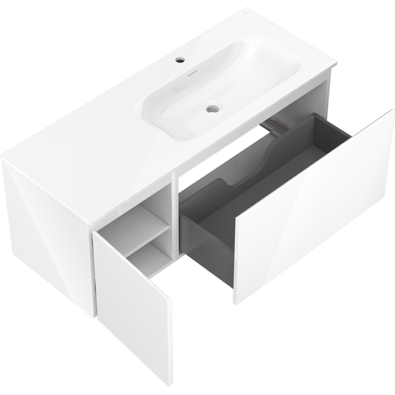Mexen Orio koupelnová skříňka 120 cm s umyvadlem Vela pravým, 1S, 1D, bílý lesk - 91A13-12047-3-BBFF00-W23P00