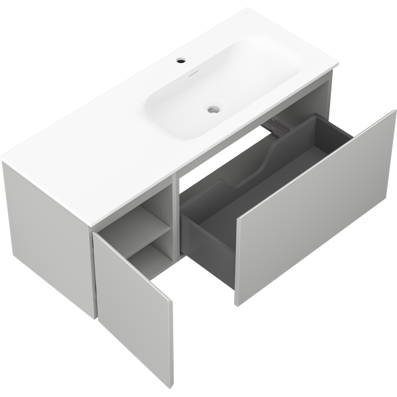 Mexen Orio koupelnová skříňka 120 cm s umyvadlem Vela pravá, 1S, 1D, šedá matná/bílá matná - 91A13-12047-3-BBFF62-W23P01