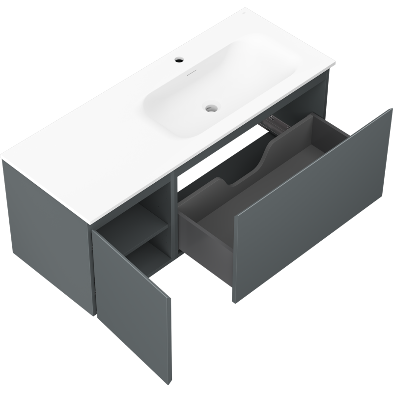 Mexen Orio koupelnová skříňka 120 cm s umyvadlem Vela pravým, 1S, 1D, grafit mat/bílá mat - 91A13-12047-3-BBFF66-W23P01