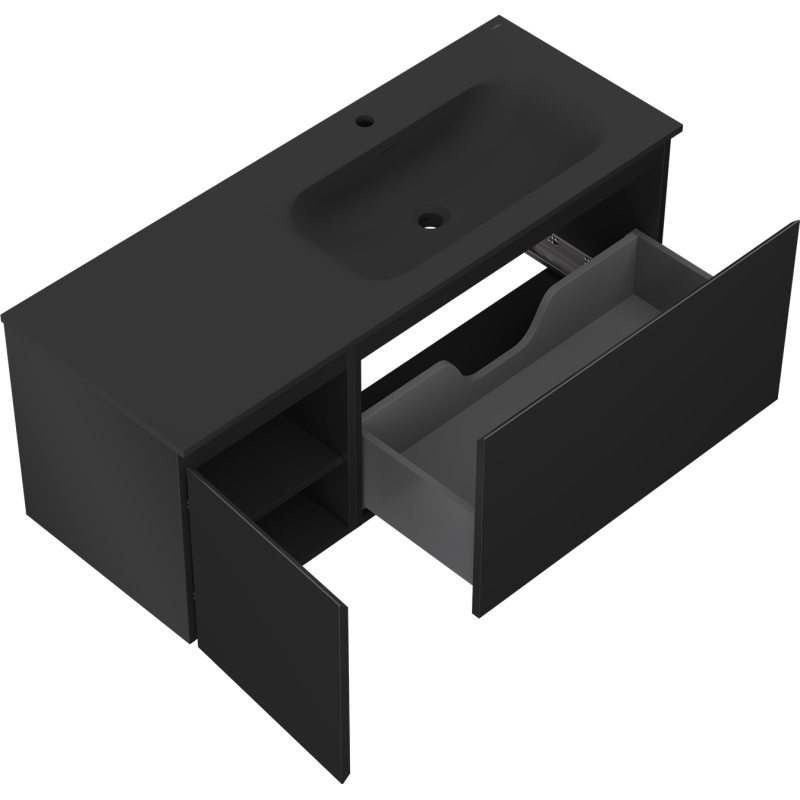 Mexen Orio koupelnová skříňka 120 cm s umyvadlem Vela pravým, 1S, 1D, černá mat - 91A13-12047-3-BBFF71-W23P71