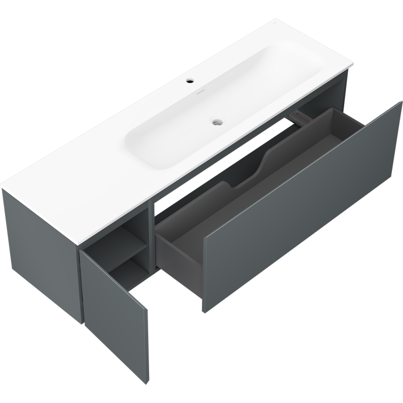 Mexen Orio koupelnová skříňka 160 cm s umyvadlem Vela pravá, 1S, 1D, grafit mat/bílá mat - 91A13-16047-3-BBFF66-W23P01