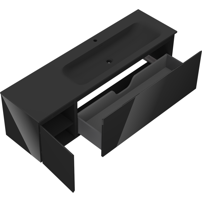 Mexen Orio koupelnová skříňka 160 cm s umyvadlem Vela pravá, 1S, 1D, černý lesk/černý mat - 91A13-16047-3-BBFF70-W23P71