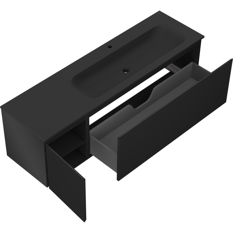 Mexen Orio koupelnová skříňka 160 cm s umyvadlem Vela pravá, 1S, 1D, černá mat - 91A13-16047-3-BBFF71-W23P71