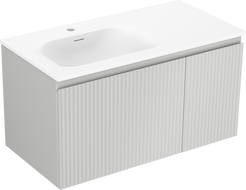 Mexen Rivel koupelnová skříňka 90 cm s umyvadlem Vela levým, 1S, 1D, rýhovaná, šedá mat/bílá mat - 91A23-09047-3-BBFF62-W23L01
